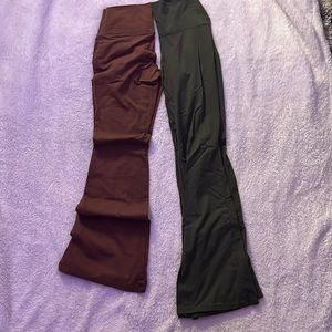 green and brown bootcut leggings